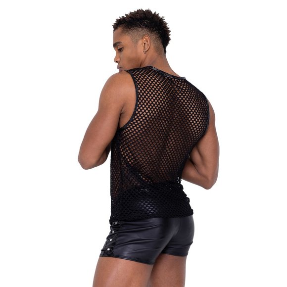 Studded Fishnet Tank Top with Vinyl Trim - Picture 5 of 5